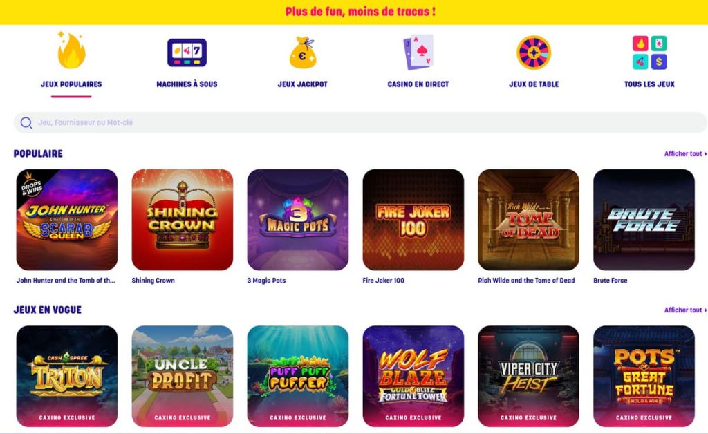 Caxino Casino jeux